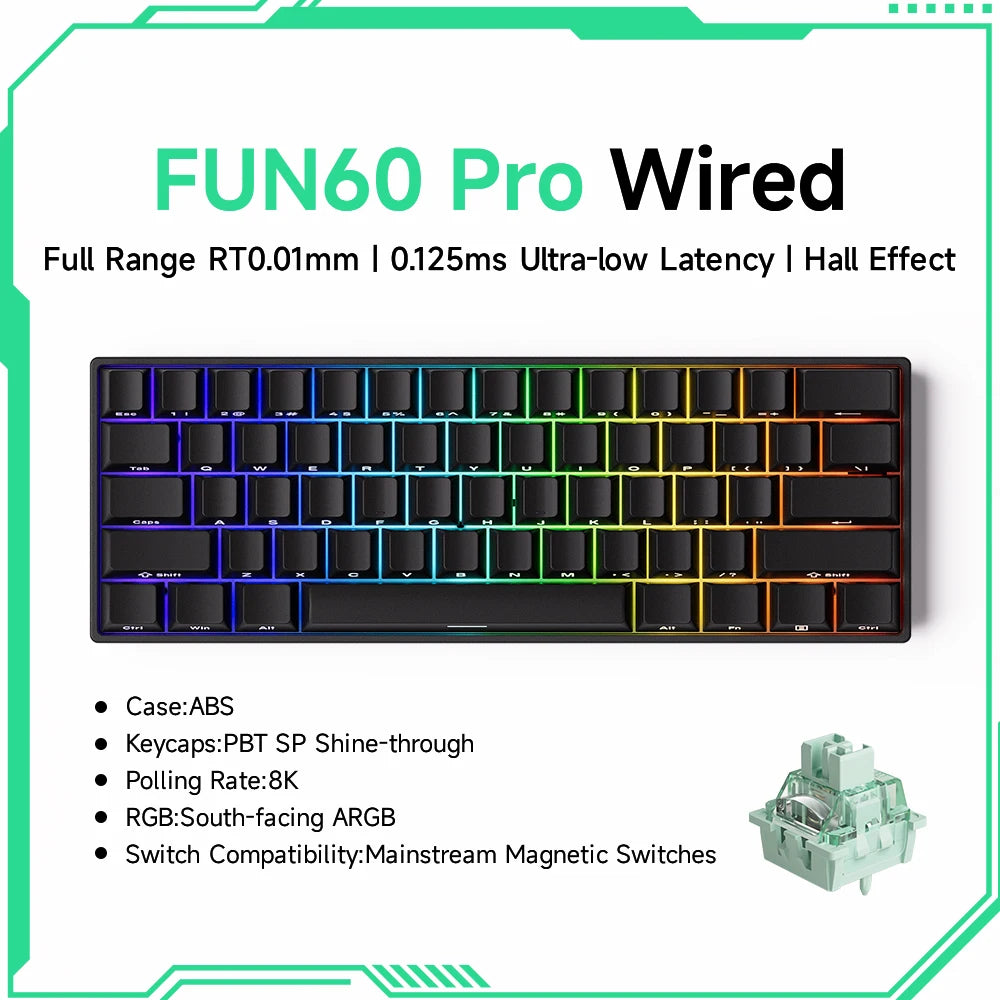 Magnetic Switch 60% & 65% Mechanical Gaming Keyboard - Rapid Trigger RT, 8K Polling, Hot-Swappable, RGB, Tri-Mode USB-C/BT/2.4G