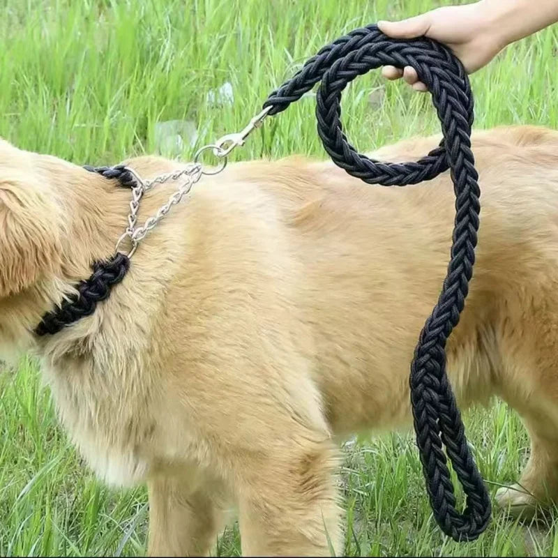 Large Nylon Braided Dog Leash 115cm (45.3in) Thick 2.0cm Rope Lead for Bulldog Rottweiler Hound