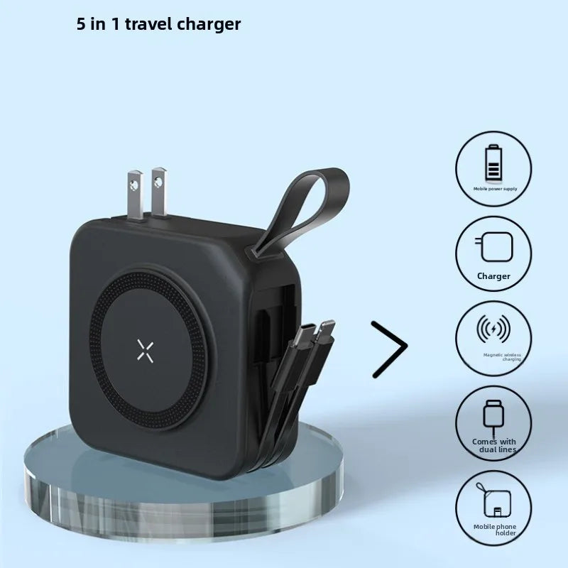 10000mAh Magnetic Wireless Power Bank 23W Fast Charging with AC Plug – 5-in-1 Portable Charger