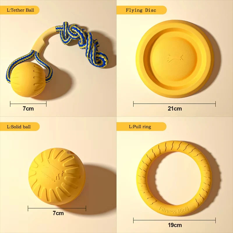 EVA Dog Toys 4-Pack - Durable Flying Disc, Ball and Tug Rope Set for Puppies and Adult Dogs | Chew-Proof Teeth Cleaning
