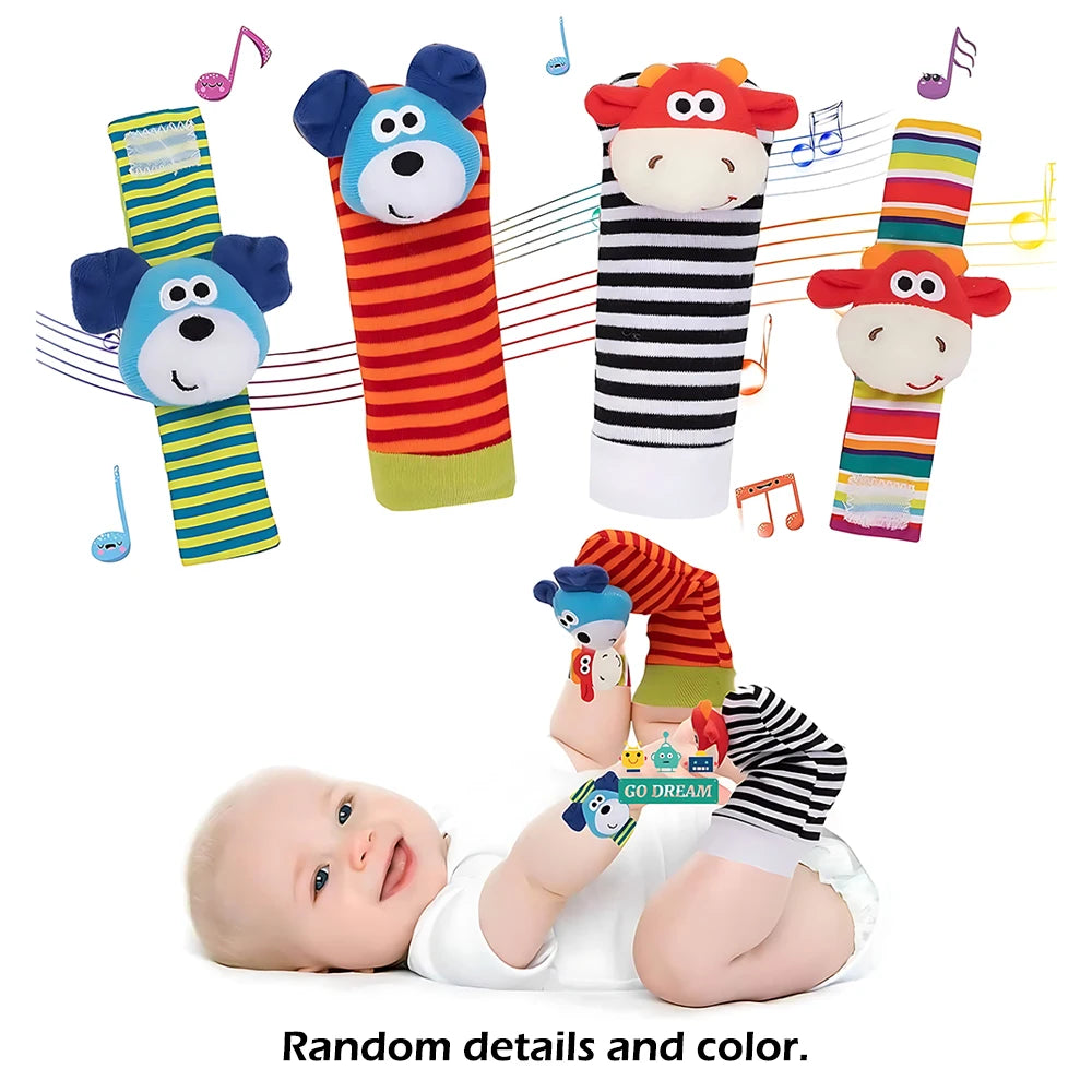 4-Pack Baby Wrist Rattle Socks – Infant Sensory Toy Socks 0-12 Months Unisex