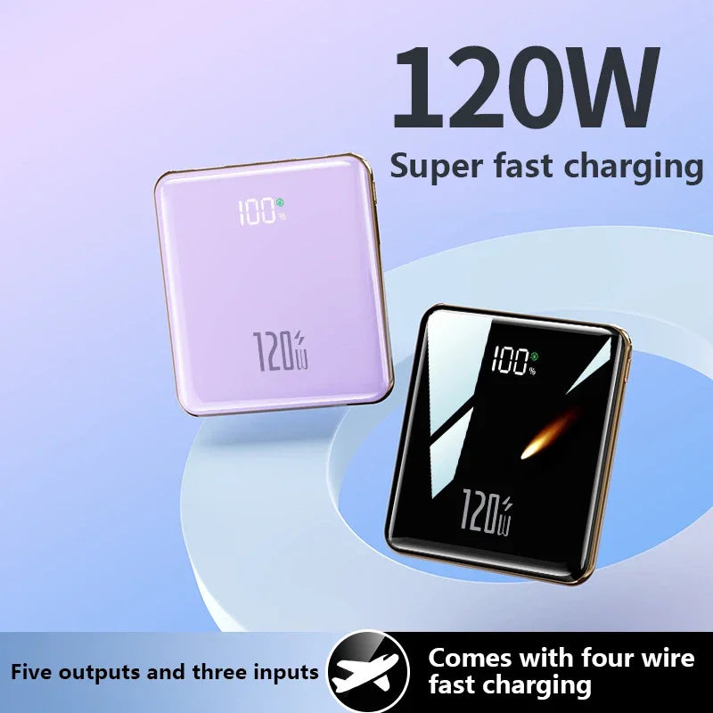 500,000 mAh Mini Power Bank Built-in 4 Cables 120W Fast Charging Portable External Battery for Android & iOS