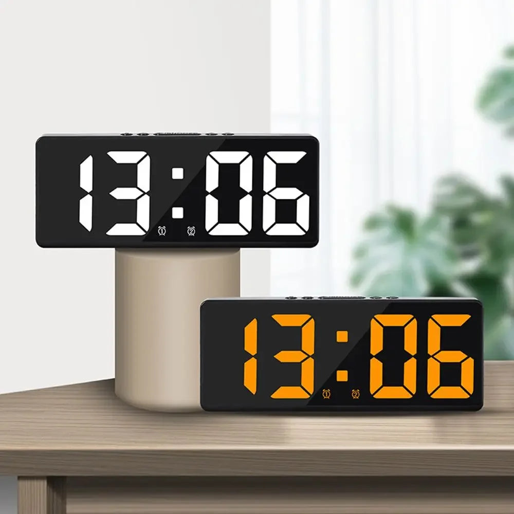 LED Digital Alarm Clock with Large Numbers, Color Nightlight, Temperature & Calendar, Voice-Activated, USB-Powered
