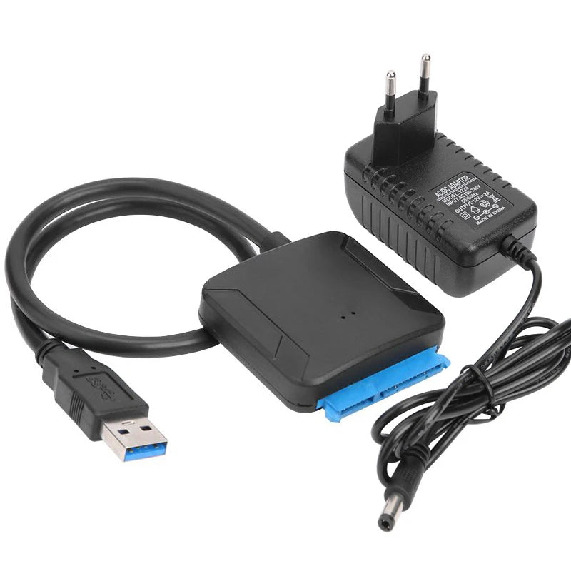 SATA to USB 3.0 Adapter Cable for 2.5 in (63.5 mm) / 3.5 in (88.9 mm) SSD HDD SATA III with UASP Support and 12V Power Adapter
