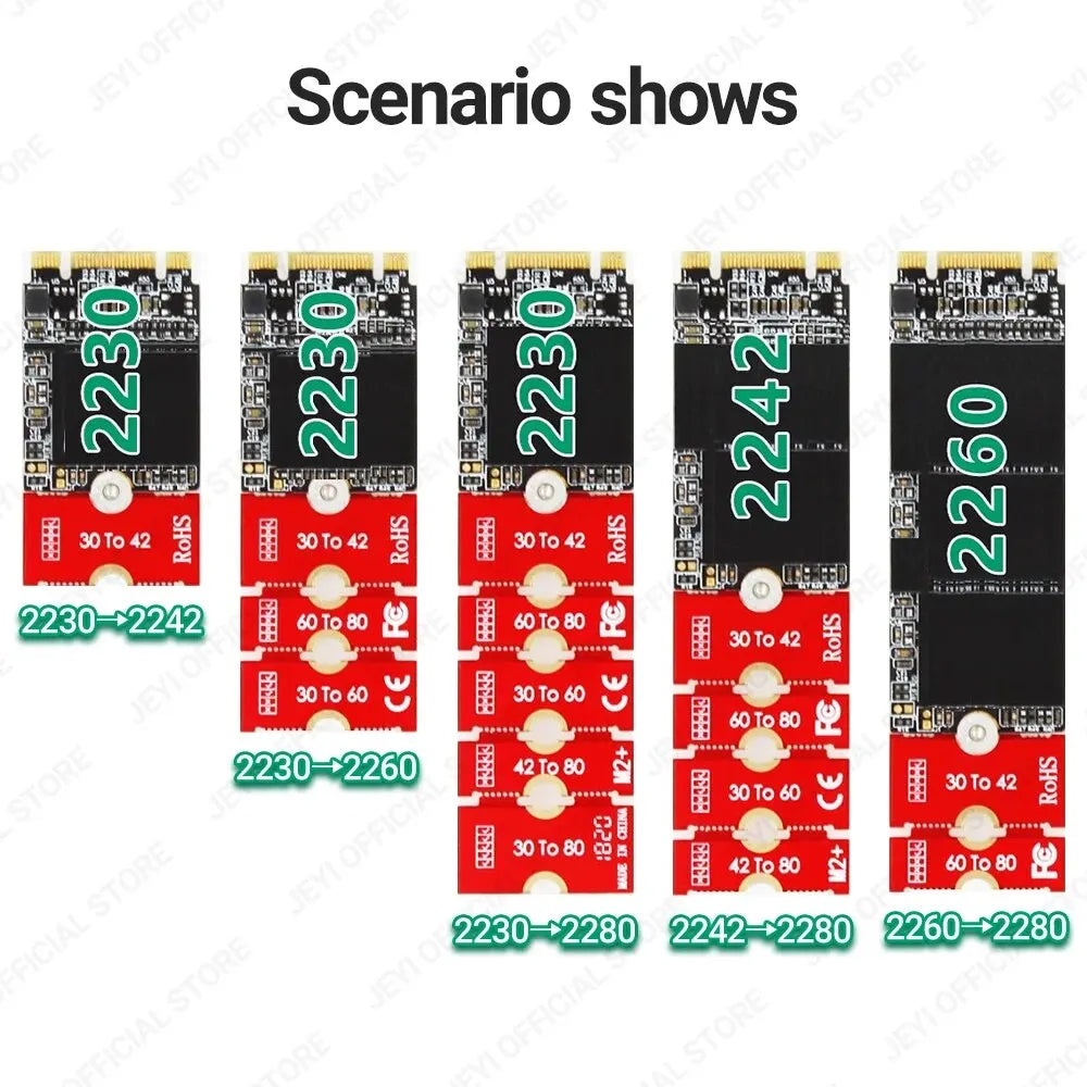 M.2 NVMe SSD Extension Bracket Adapter – Adjustable 2230/2242/2260/2280 NGFF Transfer Plate