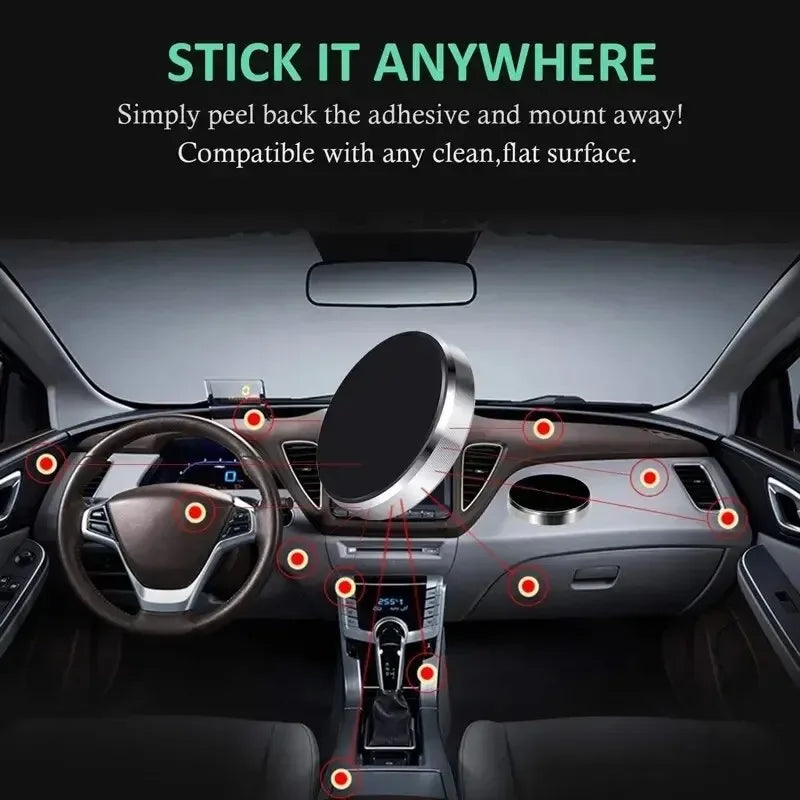Universal Magnetic Car Phone Holder - Dashboard & Windshield Mount with Adhesive Base for iPhone Samsung Xiaomi Huawei GPS