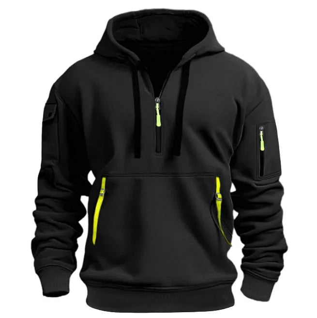 Men's Casual Sports Hoodie – Long-Sleeve Pullover with Sleeve Pocket & Drawstring, Spring/Autumn, Plus Size