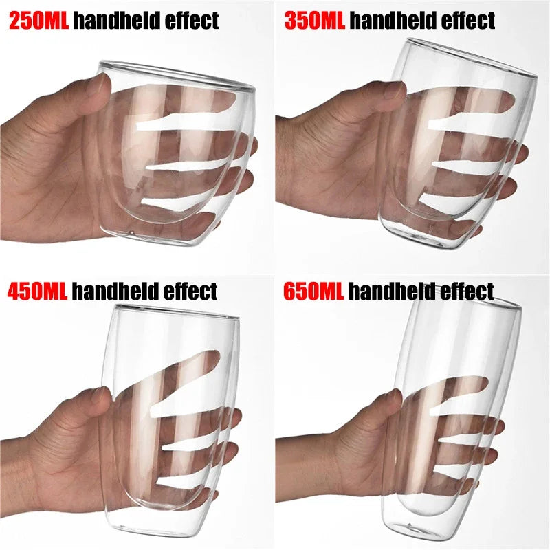 Double Wall Borosilicate Glass Mug - Heat-Resistant Insulated Tumbler for Coffee, Tea, Whiskey, Beer & Cocktails - Gift