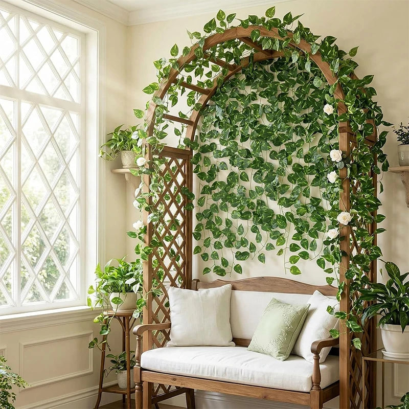 Faux Ivy Leaf Garland - 4/8/12M (13/26/39 ft) Green Hanging Vine for Wall, Wedding & Garden Decor
