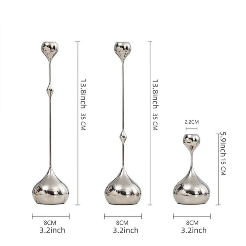Silver Stainless Steel Candle Holder — Metal Candlestick for Home, Dining & Wedding Decor