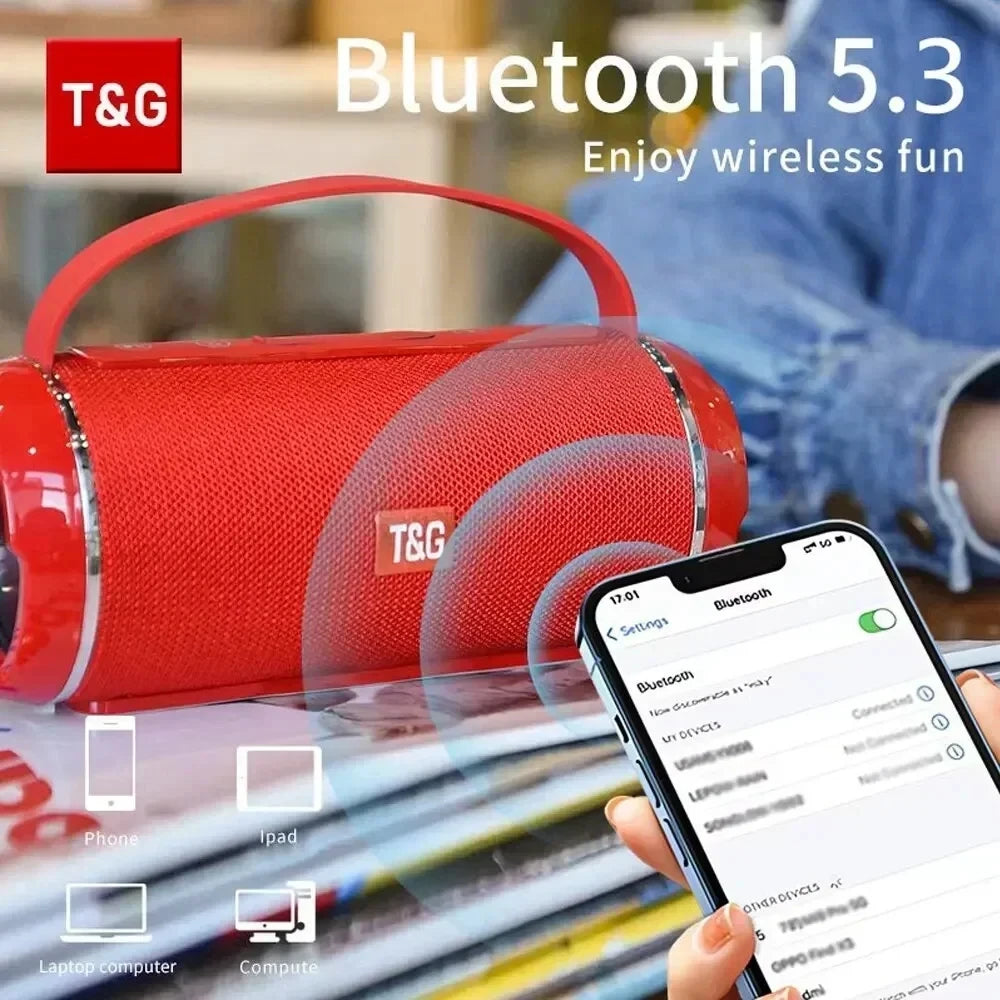 Portable Bluetooth Speaker with Subwoofer 2.1 — Waterproof FM Radio, TF/USB/AUX, Powerful Bass HiFi Sound