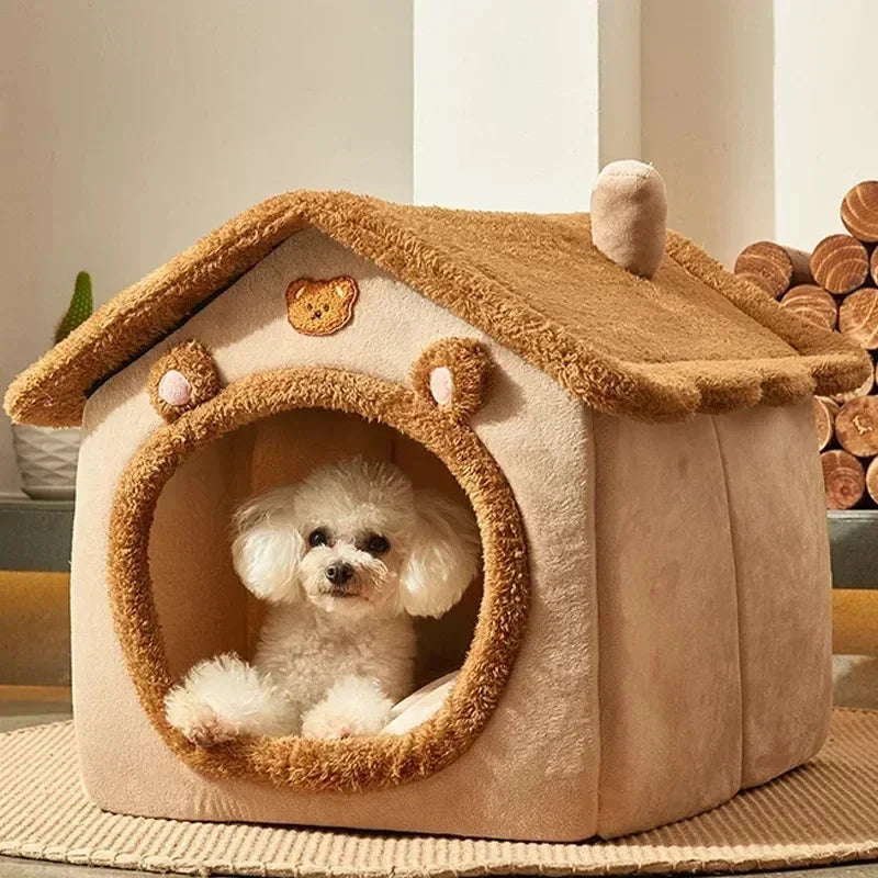 Foldable Pet House with Removable Mattress — Small / Medium / Large Cozy Dog & Cat Bed Winter Kennel