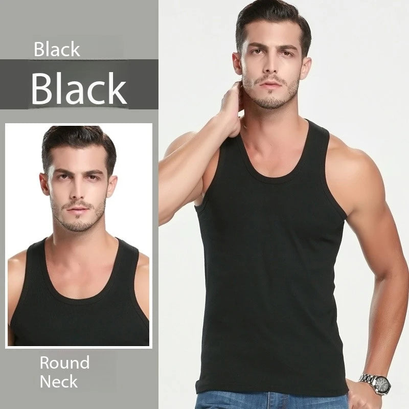 Men's Cotton Tank Top Sleeveless Vest, Casual Sports and Fitness O-Neck All-Season