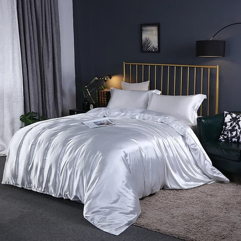 4-Piece Solid Color Duvet Cover Set - Rayon Twill Bedding (Twin/Full/Queen/King)