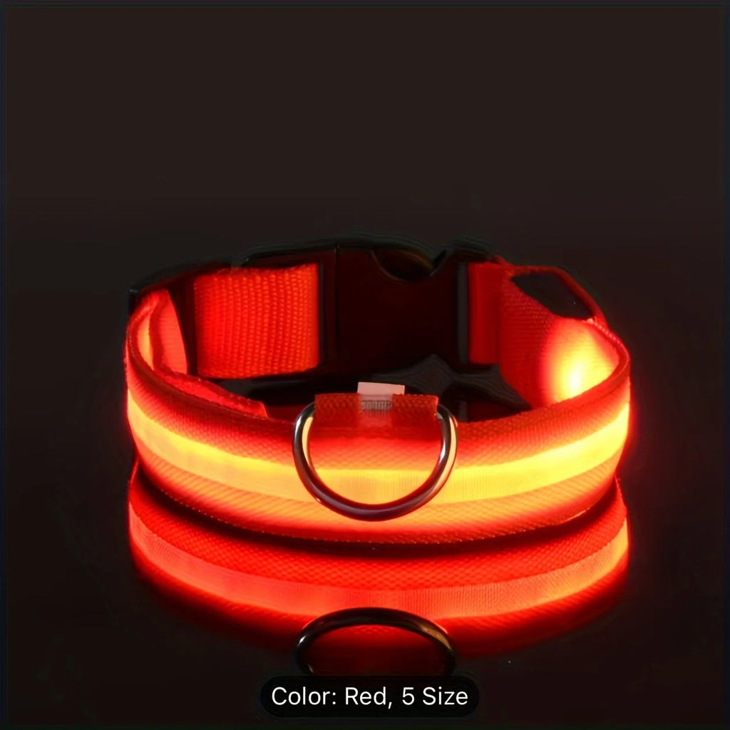 LED Glow-in-the-Dark Nylon Dog Collar & Leash — Flashing Luminous Safety Pet Collar
