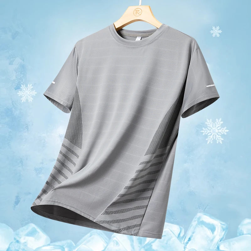 Men's Running T-Shirt Ice Silk Quick-Dry Breathable Mesh Short Sleeve Athletic Tee with Reflective Print