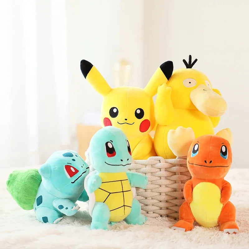 Kawaii Anime Plush Toys - Pikachu, Pichu, Charmander, Squirtle & Psyduck Soft Stuffed Dolls (8–12 in | 20–30 cm) - Kids Birthday & Christmas Gift