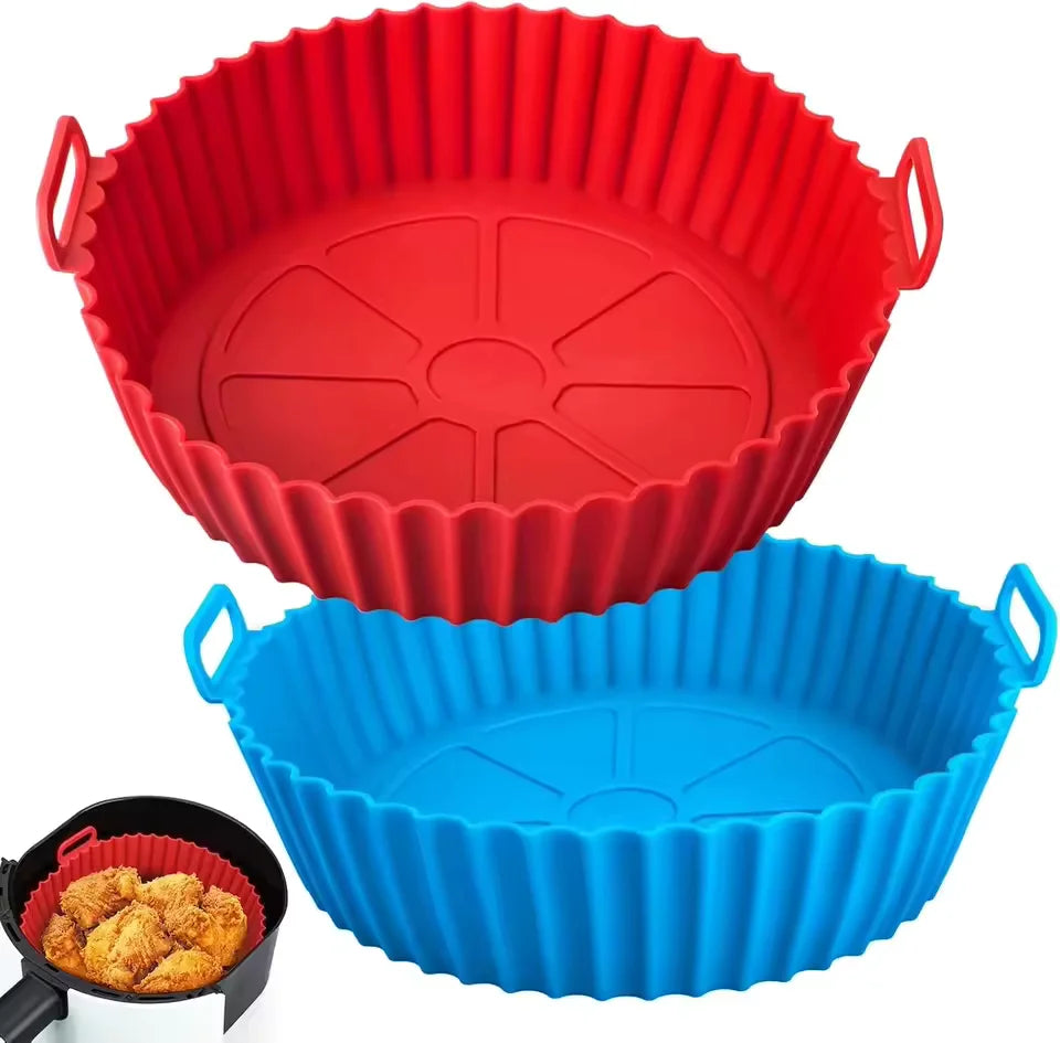 Reusable Silicone Air Fryer Basket & Baking Tray - Nonstick Airfryer Liner for Pizza, Fried Chicken