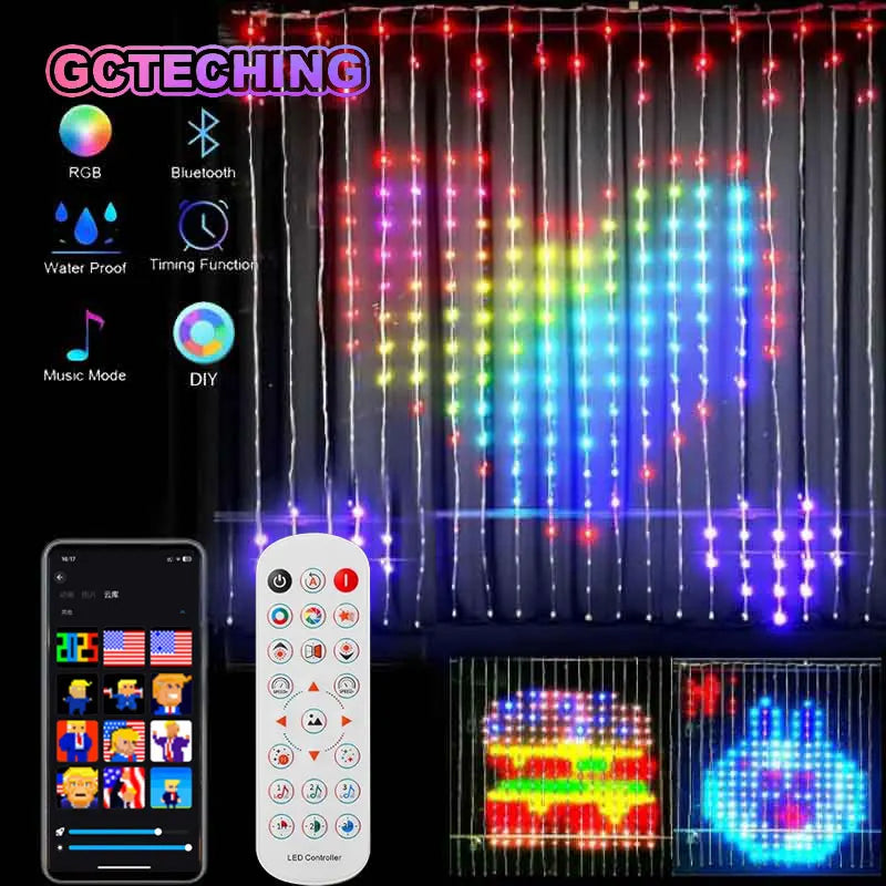 LED Smart Curtain Lights 400-LED RGB Fairy Curtain – App & Music Sync, Remote, IP65 Waterproof (3m×3m / 9.8×9.8ft • 2m×2m / 6.6×6.6ft • 1m×1m / 3.3×3.3ft)
