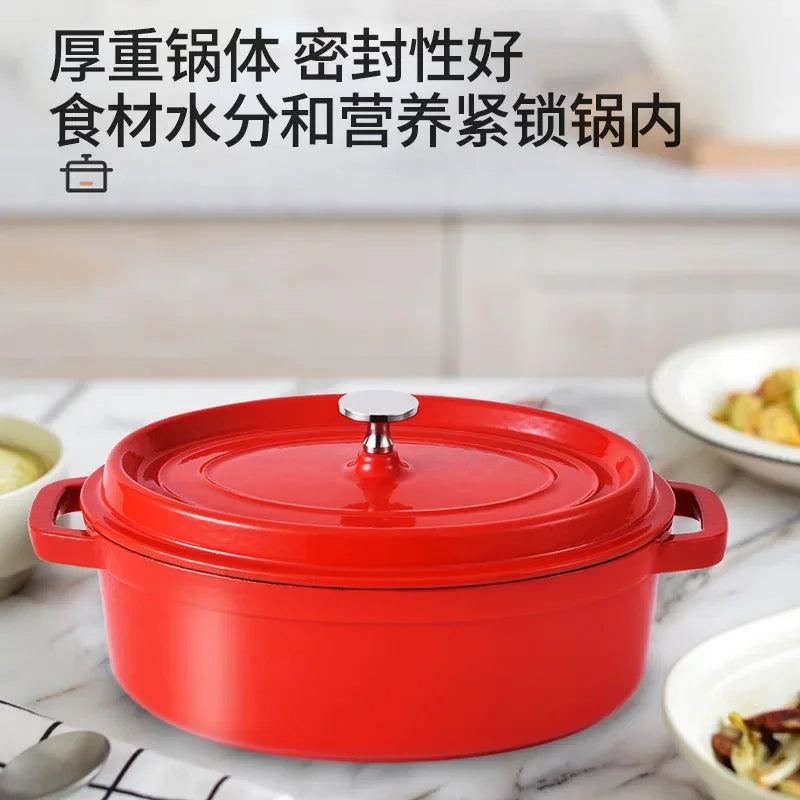 Oval Enamel Cast Iron Dutch Oven 31 cm (12.2 in) with Glass Lid - Nonstick Oval Casserole Pot