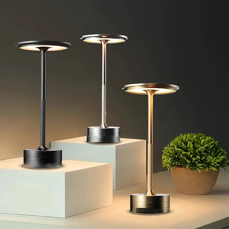 LED Touch Desk Lamp, Rechargeable Dimmable Metal & Crystal Table Light — 3-Color Portable USB for Office Bedroom Living Room