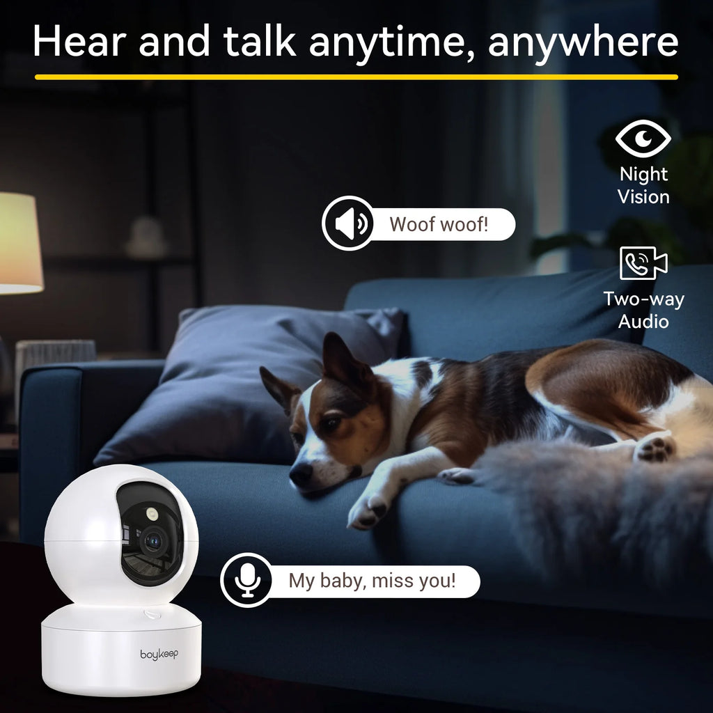 2K WiFi Pet Camera with Phone App — 360° Pan & Tilt Indoor Security & Baby Monitor, 2-Way Audio, Color Night Vision (5GHz/2.4GHz)