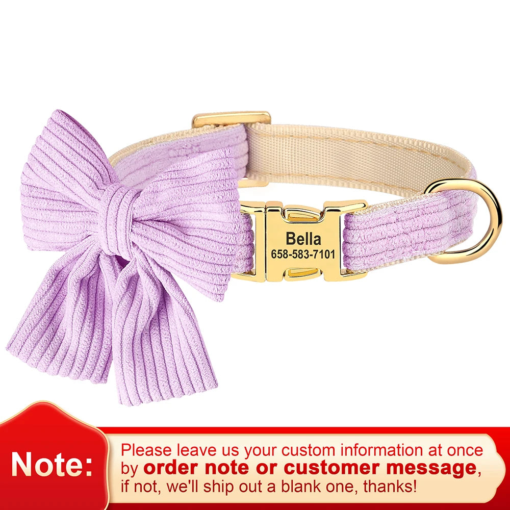 Personalized Dog Collar with Large Bow Tie - Adjustable ID Collar with Free Engraving for Small, Medium, Large Dogs and Cats