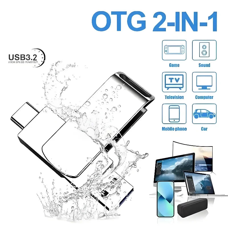 16TB USB 3.2 Flash Drive — 2-in-1 USB-C & USB-A OTG Pendrive, High-Speed Waterproof