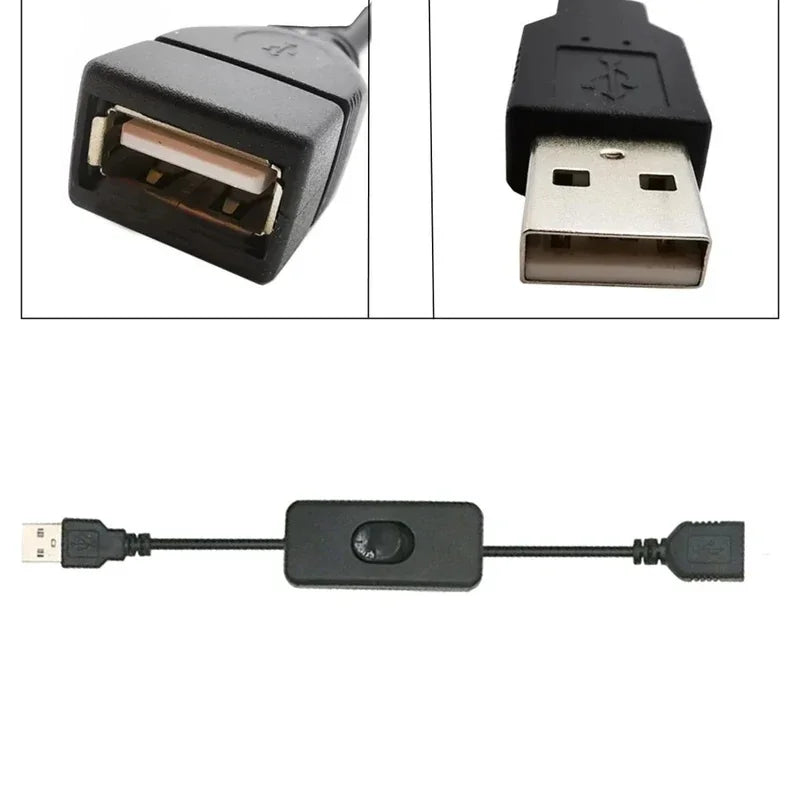 2-Pack USB A Male to Female Power Extension Cable with On/Off Switch – 11.02in (28cm) Inline Toggle for LED Lamps, USB Fans, Desk Lights