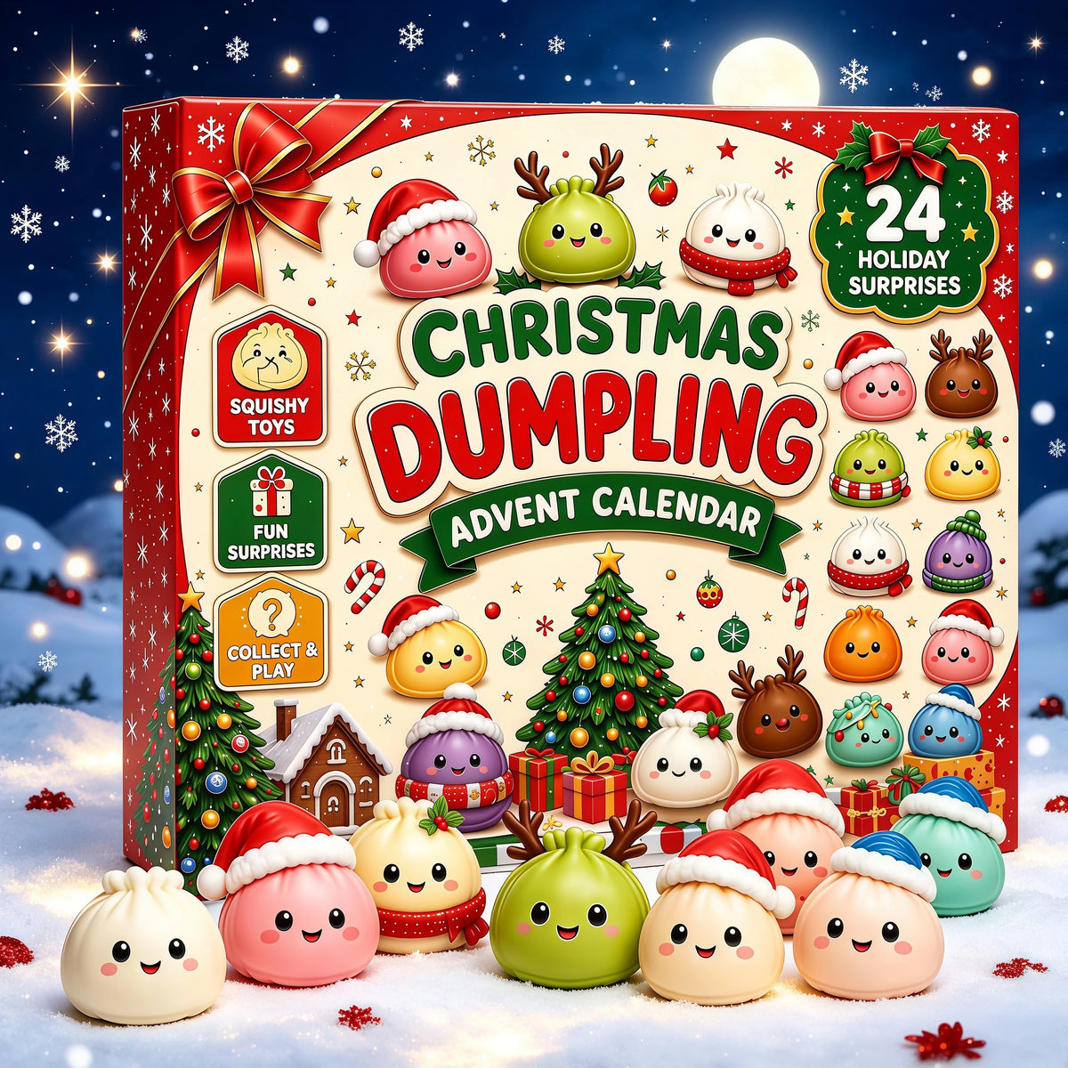 Christmas Squishy Advent Calendar 24-Day Dumpling Fidget Countdown Stress Relief Mystery Gift Box
