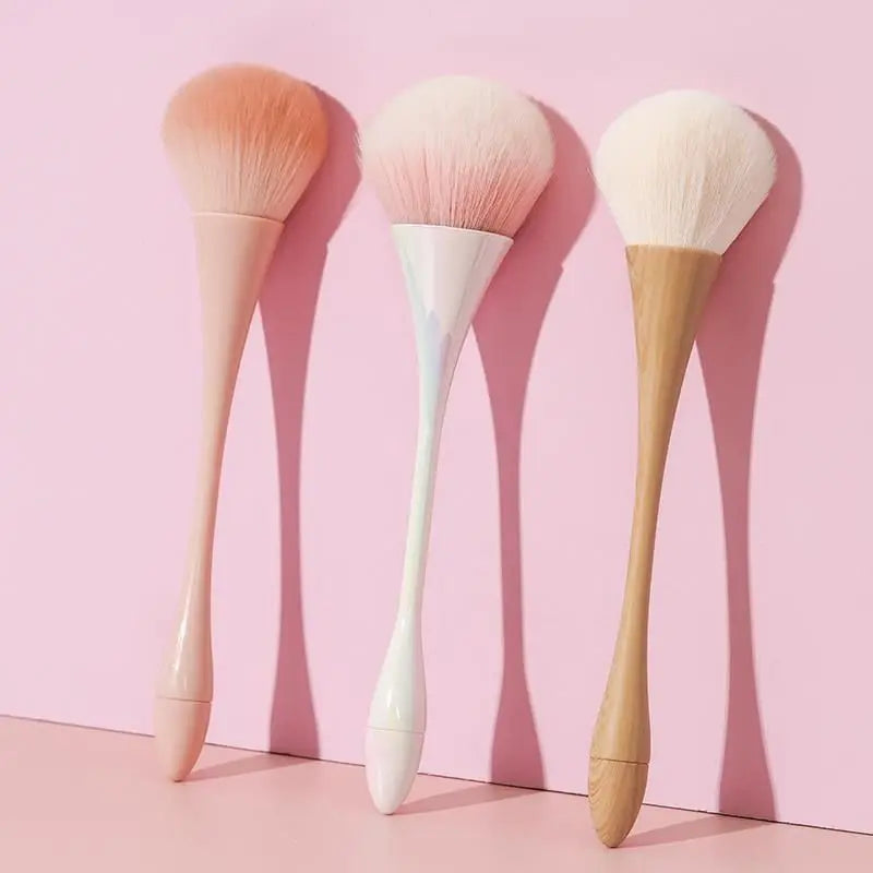 Large Soft Powder Makeup Brush, Gold Slim Handle, Synthetic Bristles for Face Blush & Contour