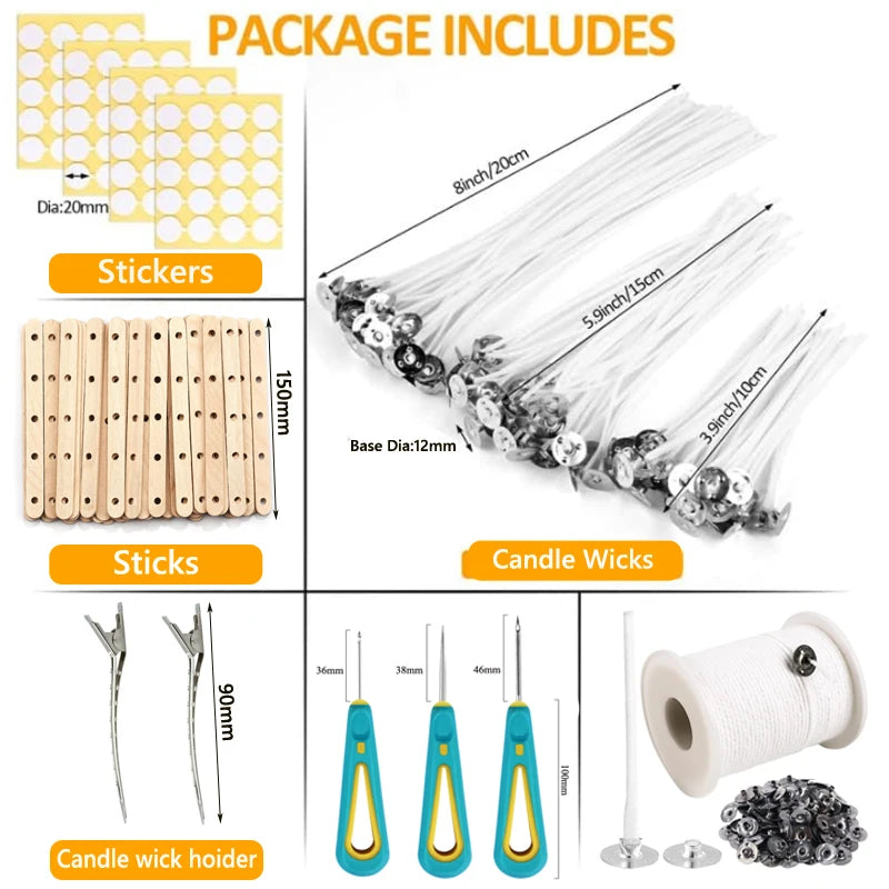 100-Pack Waxed Cotton Candle Wicks with Stand and Tabs, Smokeless Soy Wax-Core Candle Making Supplies