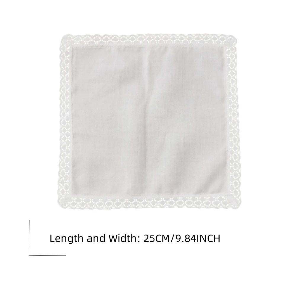 6-Pack 25 cm (9.84 in) Cotton Lace Handkerchiefs – Thin Wedding & Home Decoration, Bag Accent, Solid Color