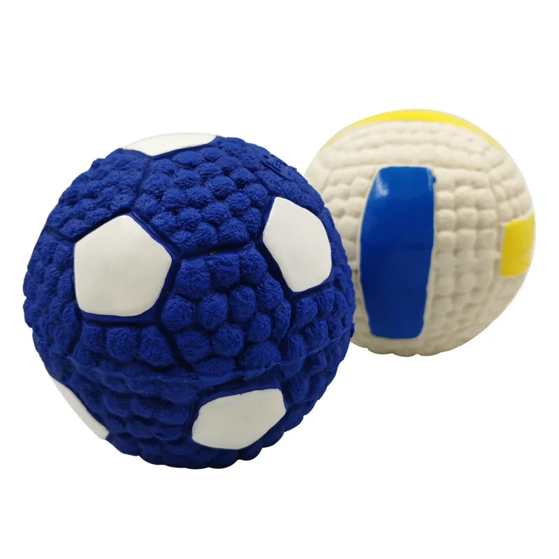 Dog Squeaky Latex Ball Chew Toy – Dental Cleaning Training & Interactive Play (Rugby, Tennis, Volleyball, Football, Basketball Shapes)