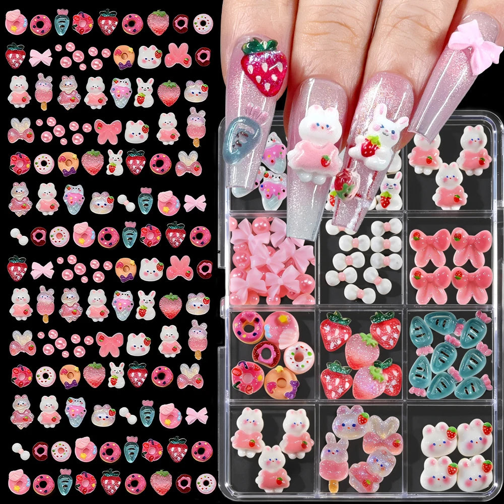 72-Piece 3D Crystal Jelly Nail Charms – Transparent Floral, Leopard & Hibiscus Nail Art Decorations