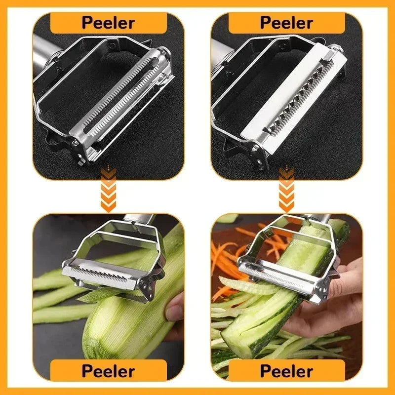 Multifunctional 304 Stainless Steel Vegetable Peeler & Julienne Grater – Fruit, Potato & Carrot Shredder