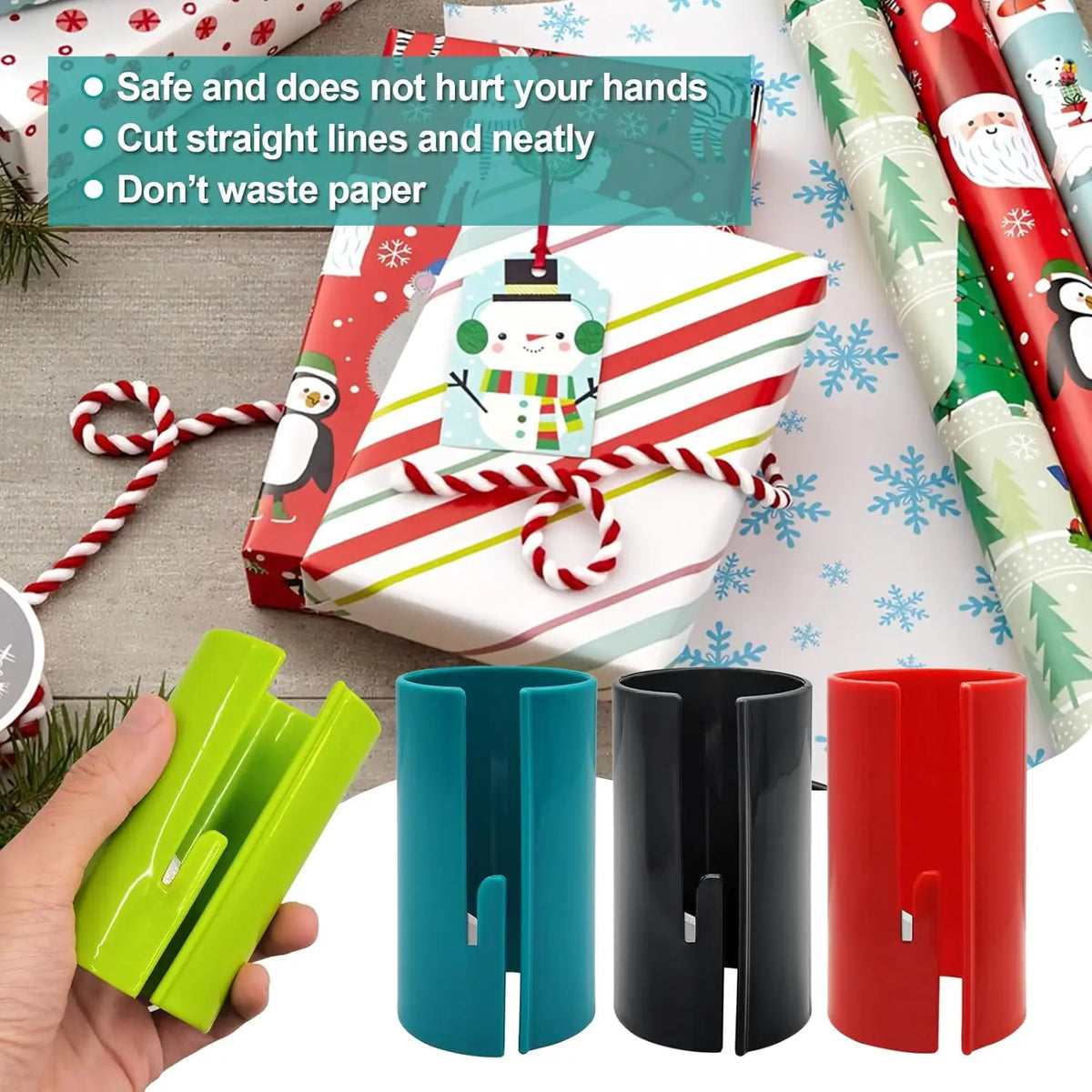 Portable Wrapping Paper Cutter for Rolls – Gift Wrap Cutter for Christmas & Birthday Packaging