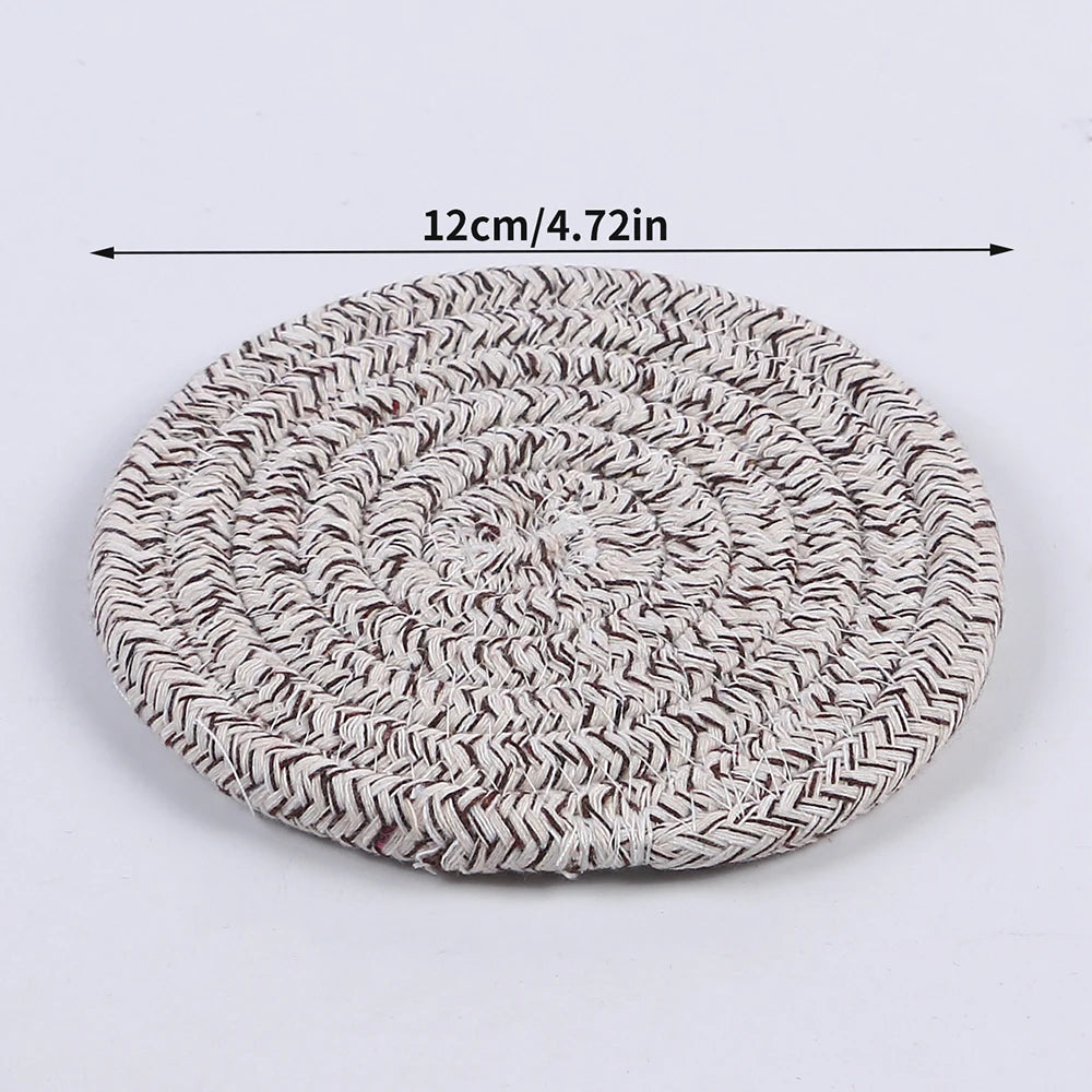 Woven Cotton-Linen Drink Coaster - Heat Resistant, Absorbent Cup Mat for Tabletop Protection