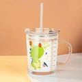 350ml Unicorn Kids Glass Cup with Straw Lid, Transparent Milk & Breakfast Cup with Measurement Scale