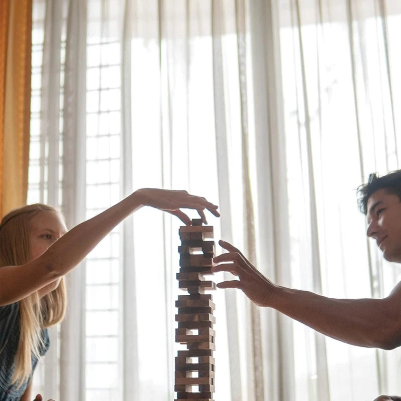 Wood Tumbling Tower Game 48/54-Block Wooden Stacking Game for Family, Parties & Outdoor Play