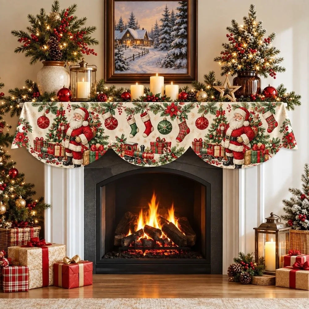 Christmas Fireplace Mantel Scarf 50x200cm (19.7x78.7in) Non-Slip Plush Mantel Runner Stain-Resistant Holiday Decor