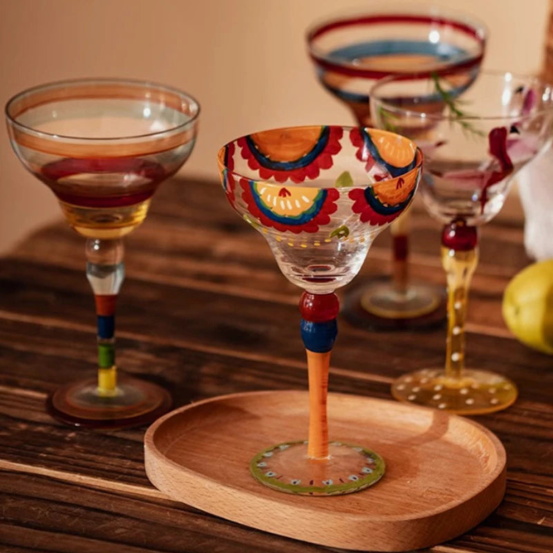Handmade Colorful Margarita and Champagne Cocktail Glasses Set, Creative Glassware for Home Bar, Weddings and Parties