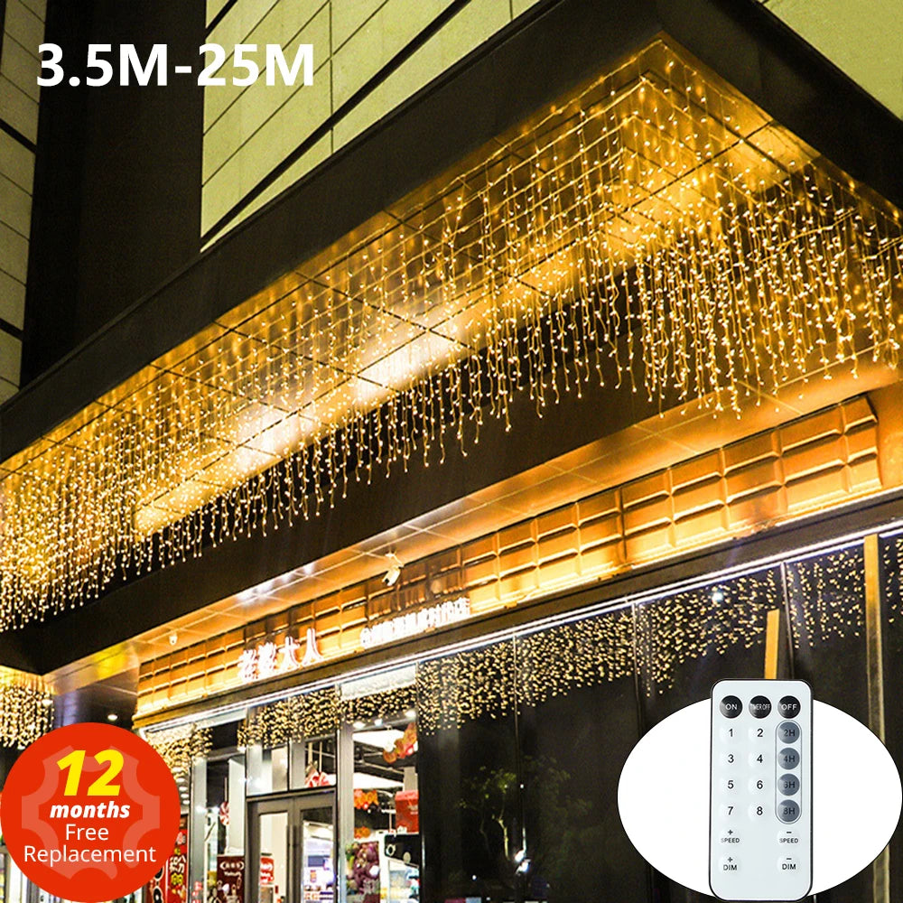 LED Icicle Curtain Fairy String Lights 3.5-40M (11.5-131ft) Remote Waterproof Outdoor Indoor Christmas Wedding Decor