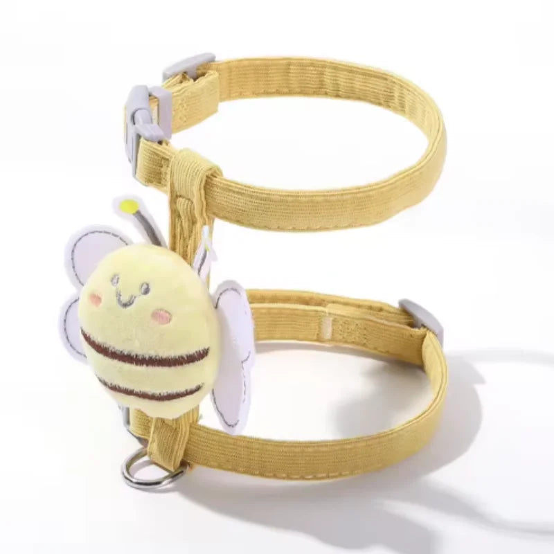 Bee Print Cotton Dog Harness with Back Leash Attachment — Quick-Release Walking Harness for Small to Medium Dogs
