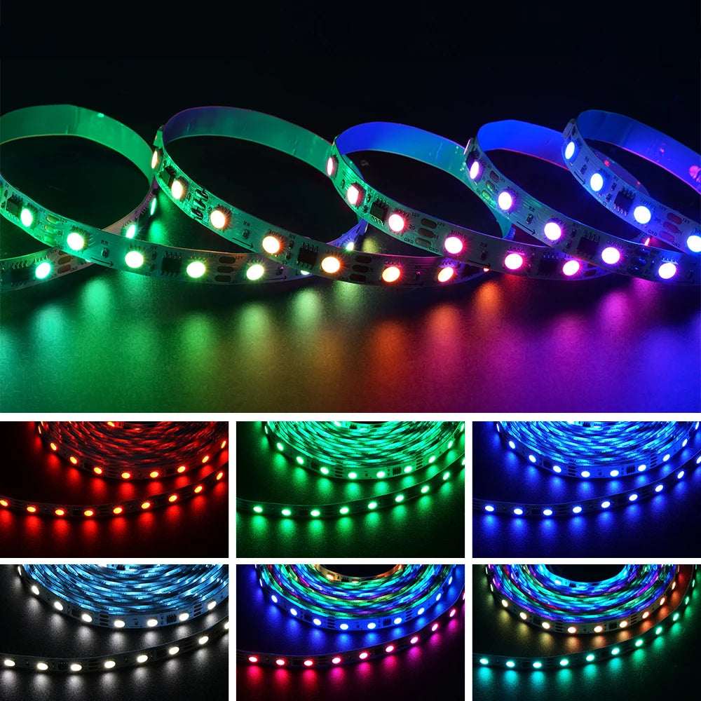 WS2814 RGBW Addressable LED Strip Light 5m (16.4ft) DC12V/DC24V SMD5050 IP30 IP65 IP67 4-in-1 RGB+W 3-Pin