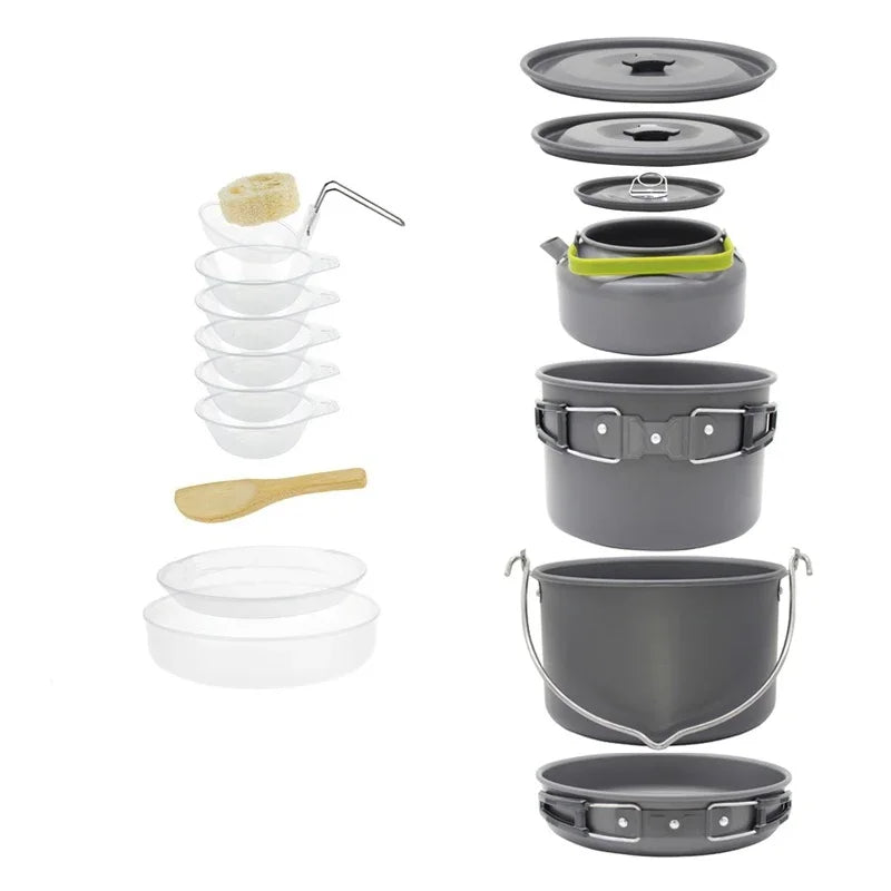 Camping Cookware Set for 1–7 People | Lightweight Portable Pot & Pan with Carrying Bag