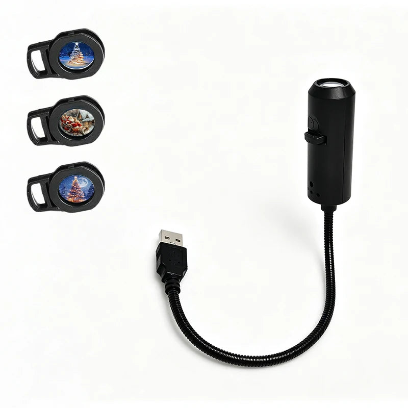 Halloween LED Projector Lamp USB Powered with Interchangeable Slides and Adjustable Gooseneck