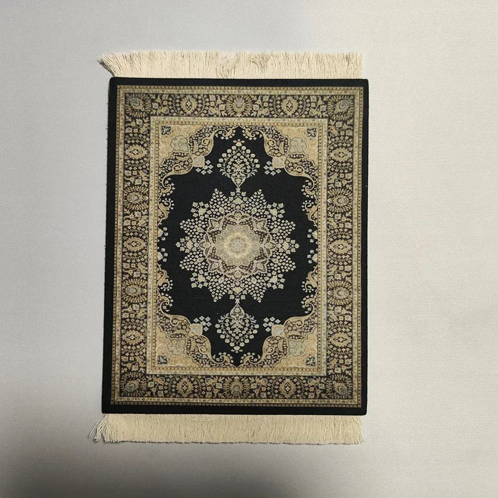 Woven Persian Flower Mouse Pad 9.1 x 7.1 in (23 x 18 cm) Non-Slip Rubber Desk Mat with Fringe — Retro Style