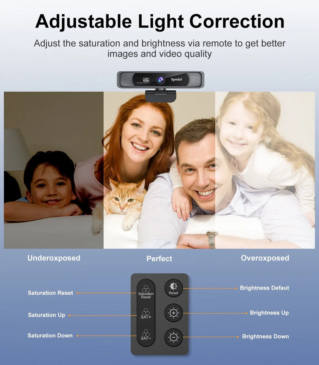 4K USB Webcam 3840x2160 30fps 120° Wide-Angle with Microphone & Remote — Streaming Camera for PC, Mac, Linux