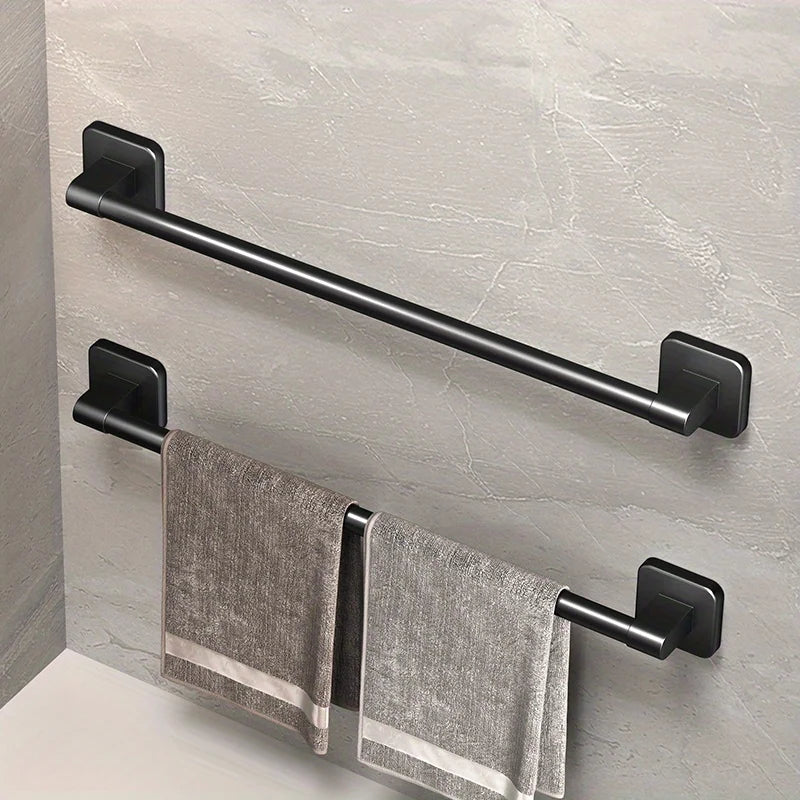 Self-Adhesive No-Drill Bathroom Wall Towel Rack 20-24 in (50-60 cm) Aluminum Single Bar with Hooks